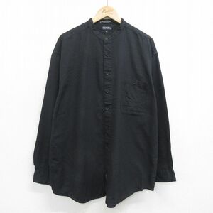 XL/古着 長袖 シャツ メンズ FENZIA 大きいサイズ ロング丈 コットン ノーカラー 黒 ブラック 24feb01 中古 トップス