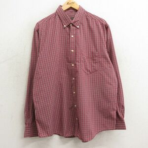 XL/古着 チェロキー 長袖 シャツ メンズ 大きいサイズ コットン ボタンダウン 赤他 レッド チェック 24feb01 中古 トップス