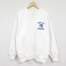 XL/古着 長袖 スウェット メンズ 90s NHL ニューヨークレンジャーズ クルーネック 白 ホワイト アイスホッケー 24feb01 中古 スエット トレ_画像1