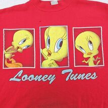 XL/古着 長袖 スウェット メンズ 90s ルーニーテューンズ LOONEY TUNES トゥイーティー 大きいサイズ クルーネック 赤 レッド 24feb02 中古_画像2