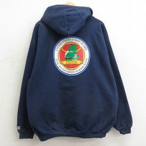 XL/古着 長袖 スウェット パーカー メンズ 90s ミリタリー USコーストガード 大きいサイズ 紺 ネイビー 24feb02 中古 スエット トレーナー