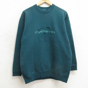 M/古着 オニータ ONEITA 長袖 スウェット メンズ 90s カルフォルニア 刺繍 クルーネック 緑系 グリーン 24feb03 中古 スエット トレーナー