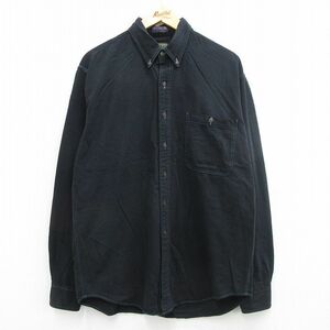 XL/古着 ラルフローレン チャップス 長袖 ブランド シャツ メンズ 80s ロング丈 コットン ボタンダウン 黒 ブラック 24feb03 中古 トップス