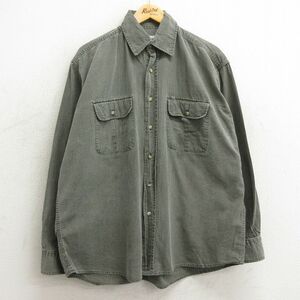 XL/古着 長袖 シャツ メンズ 00s 大きいサイズ コットン 濃緑系 グリーン 24feb03 中古 トップス