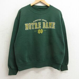 L/古着 長袖 スウェット メンズ ノートルダム アイリッシュ クルーネック 緑 グリーン 24feb03 中古 スエット トレーナー トップス