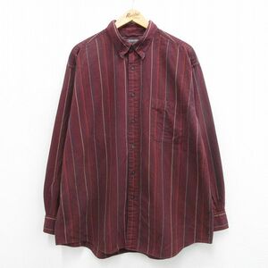 XL/古着 セントジョンズベイ 長袖 シャツ メンズ 大きいサイズ ロング丈 コットン ボタンダウン エンジ他 ストライプ 24feb03 中古 トップ