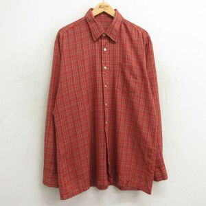 XL/古着 長袖 シャツ メンズ ロング丈 赤他 レッド チェック 24feb05 中古 トップス