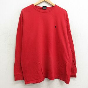 XL/古着 ラルフローレン 長袖 ブランド Tシャツ メンズ 90s ワンポイントロゴ 大きいサイズ コットン クルーネック 赤 レッド 24feb05 中古