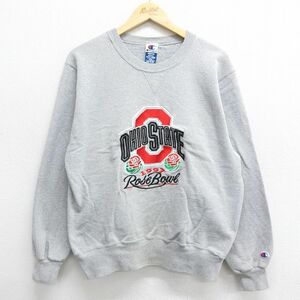 M/古着 チャンピオン Champion 長袖 スウェット メンズ 90s オハイオ ローズボウル 刺繍 グレー 霜降り 24feb06 中古 スエット トレーナー