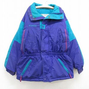 古着 コロンビア 長袖 ナイロン ダウン ジャケット キッズ ボーイズ 子供服 00s ワンポイントロゴ ツートンカラー 紫他 パープル 24feb06