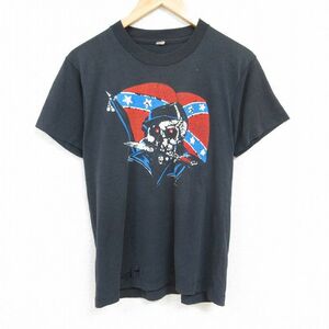 L/古着 半袖 ビンテージ Tシャツ メンズ 80s スカル クルーネック 黒 ブラック 24feb07 中古