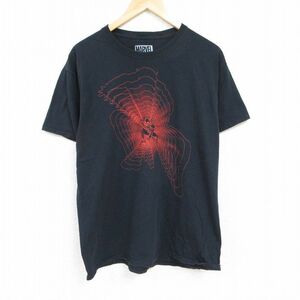 L/古着 半袖 Tシャツ メンズ マーベル スパイダーマン コットン クルーネック 黒 ブラック 24feb07 中古