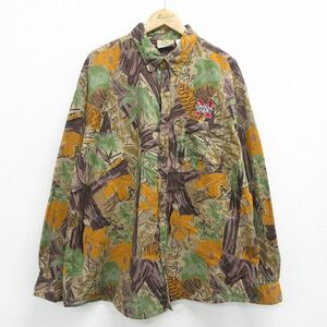 XL/古着 長袖 ハンティング シャツ メンズ ネブラスカコーンハスカーズ 大きいサイズ コットン ボタンダウン 茶他 ブラウン 迷彩 24feb07