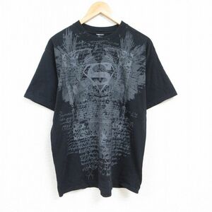 XL/古着 半袖 ビンテージ Tシャツ メンズ 00s DCコミックス スーパーマン コットン クルーネック 黒 ブラック 24feb07 中古