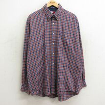 XL/古着 トミーヒルフィガー 長袖 ブランド シャツ メンズ 90s ワンポイントロゴ 大きいサイズ コットン ボタンダウン 紺他 ネイビー チェ_画像1