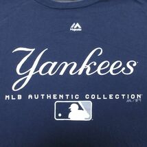 XL/古着 マジェスティック 半袖 Tシャツ メンズ MLB ニューヨークヤンキース 大きいサイズ コットン クルーネック 紺 ネイビー メジャーリ_画像2