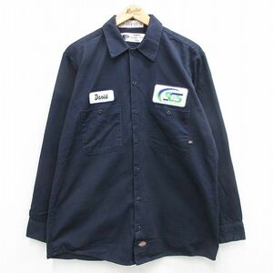 L/古着 ディッキーズ Dickies 長袖 ワーク シャツ メンズ SCS 紺 ネイビー 24feb07 中古 トップス