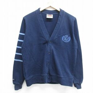 S/古着 バーバリアン 長袖 スウェット カーディガン メンズ 90s SCH コットン 紺 ネイビー 24feb08 中古 スエット トレーナー トップス