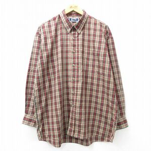 XL/古着 長袖 シャツ メンズ 00s ロング丈 ボタンダウン ベージュ系他 カーキ チェック 24feb09 中古 トップス