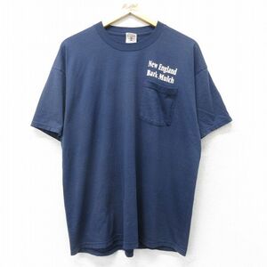 XL/古着 フルーツオブザルーム 半袖 ビンテージ Tシャツ メンズ 00s ニューイングランド 胸ポケット付き 大きいサイズ クルーネック 紺 ネ