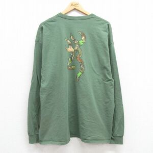 XL/古着 長袖 ビンテージ Tシャツ メンズ 00s BROWING 大きいサイズ コットン クルーネック 緑 グリーン 24feb09 中古