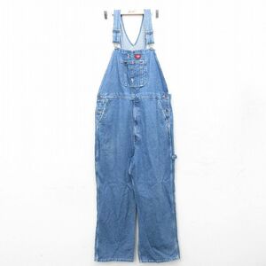 W44/古着 ディッキーズ Dickies オーバーオール メンズ 大きいサイズ コットン 紺　デニム ネイビー 24feb10 中古 ボトムス