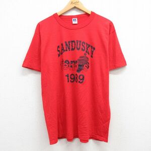 XL/古着 ラッセル 半袖 ビンテージ Tシャツ メンズ 80s サンダスキー テニス クルーネック 赤 レッド 24feb10 中古