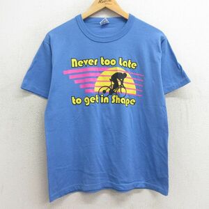 M/古着 ラッセル 半袖 ビンテージ Tシャツ メンズ 90s 自転車 ディボールド クルーネック 青 ブルー 24feb10 中古