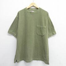 XL/古着 THE TERRITORY AHEAD 半袖 ビンテージ Tシャツ メンズ 00s 無地 胸ポケット付き 大きいサイズ コットン クルーネック 緑 グリーン_画像1