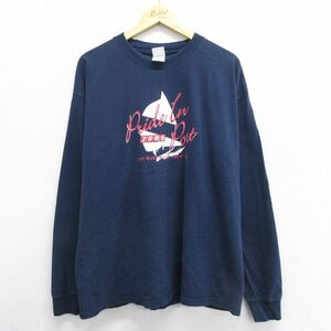 XL/古着 長袖 ビンテージ Tシャツ メンズ 00s よっと 大きいサイズ コットン クルーネック 紺 ネイビー 24feb10 中古