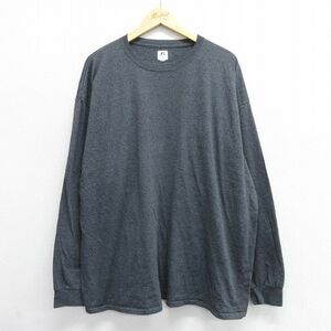 XL/古着 ラッセル 長袖 Tシャツ メンズ 無地 大きいサイズ クルーネック 濃グレー 霜降り 24feb10 中古