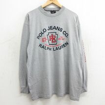 XL/古着 ラルフローレン ポロジーンズ 長袖 ビンテージ ブランド Tシャツ メンズ 90s ビッグロゴ 大きいサイズ コットン クルーネック グレ_画像1