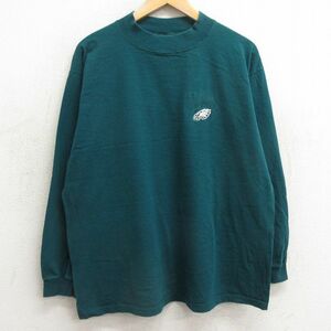 XL/古着 長袖 ビンテージ Tシャツ メンズ 00s NFL フィラデルフィアイーグルス コットン モックネック ハイネック 緑 グリーン アメフト ス