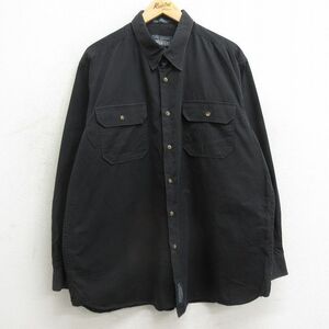 XL/古着 長袖 シャツ メンズ 大きいサイズ ロング丈 コットン 黒 ブラック 24feb12 中古 トップス