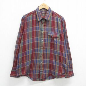 XL/古着 長袖 シャツ メンズ 90s エンジ他 チェック 24feb12 中古 トップス