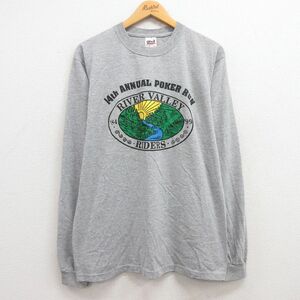 L/古着 長袖 ビンテージ Tシャツ メンズ 90s RIVER VALLY クルーネック グレー 霜降り 24feb13 中古