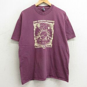 XL/古着 ヘインズ 半袖 ビンテージ Tシャツ メンズ 90s 太陽 サマー スタッフ コットン クルーネック 紫 パープル 24feb13 中古