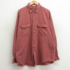 XL/古着 長袖 シャツ メンズ 90s ラグランロング丈 コットン 赤系 レッド 24feb13 中古 トップス