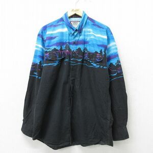 XL/古着 長袖 ウエスタン シャツ メンズ 90s 山 ロング丈 コットン 黒他 ブラック 24feb13 中古 トップス