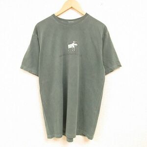 XL/古着 半袖 Tシャツ メンズ 犬 コットン クルーネック 緑 グリーン 24feb13 中古
