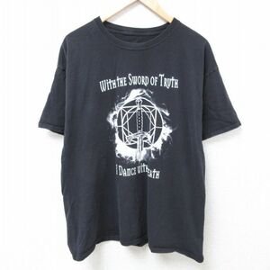 XL/古着 半袖 Tシャツ メンズ 剣 クルーネック 黒 ブラック 24feb13 中古