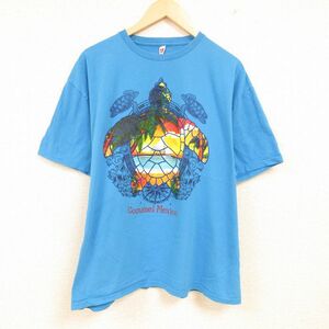 XL/古着 半袖 Tシャツ メンズ カメ メキシコ 大きいサイズ コットン クルーネック 水色 24feb13 中古