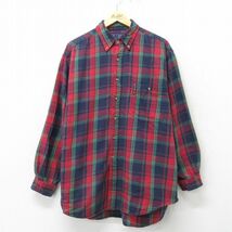 XL/古着 アバクロンビー 長袖 フランネル シャツ メンズ 90s 大きいサイズ コットン ボタンダウン 赤他 レッド チェック 24feb13 中古 トッ_画像1