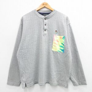 XL/古着 ラルフローレン チャップス 長袖 ブランド Tシャツ メンズ 80s ワンポイントロゴ 胸ポケット付き コットン ヘンリーネック グレー