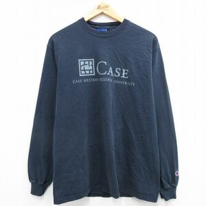 L/古着 チャンピオン champion 長袖 ビンテージ Tシャツ メンズ 00s CASE クルーネック 紺 ネイビー 24feb13 中古