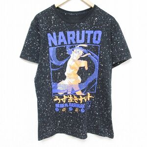 L/古着 半袖 Tシャツ メンズ アニメ NARUTO ナルト 疾風伝 コットン クルーネック 黒 ブラック 24feb14 中古