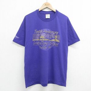 L/古着 ヘインズ 半袖 ビンテージ Tシャツ メンズ 90s ラメ セニョールスポーツフェスティバル サボテン クルーネック 紫 パープル 24feb14