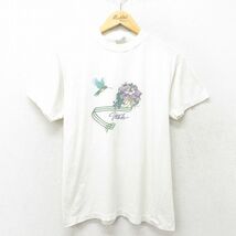 M/古着 ヘインズ 半袖 ビンテージ Tシャツ メンズ 80s ユタ 鳥 花 クルーネック 白 ホワイト 24feb14 中古_画像1