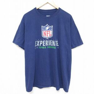 XL/古着 半袖 Tシャツ メンズ NFL タイムズスクエア コットン クルーネック 紺 ネイビー アメフト スーパーボウル 24feb14 中古