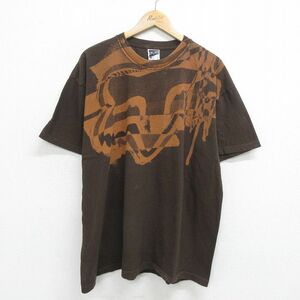 XL/古着 FOX 半袖 ビンテージ Tシャツ メンズ 00s ビッグロゴ 大きいサイズ コットン クルーネック 茶 ブラウン 24feb14 中古